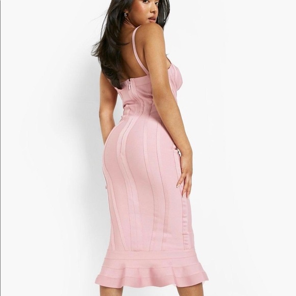 Boohoo Petite Dresses & Skirts - PETITE BANDAGE FRILL HEM MIDI DRESS, SIZE 10, COLOR ROSE